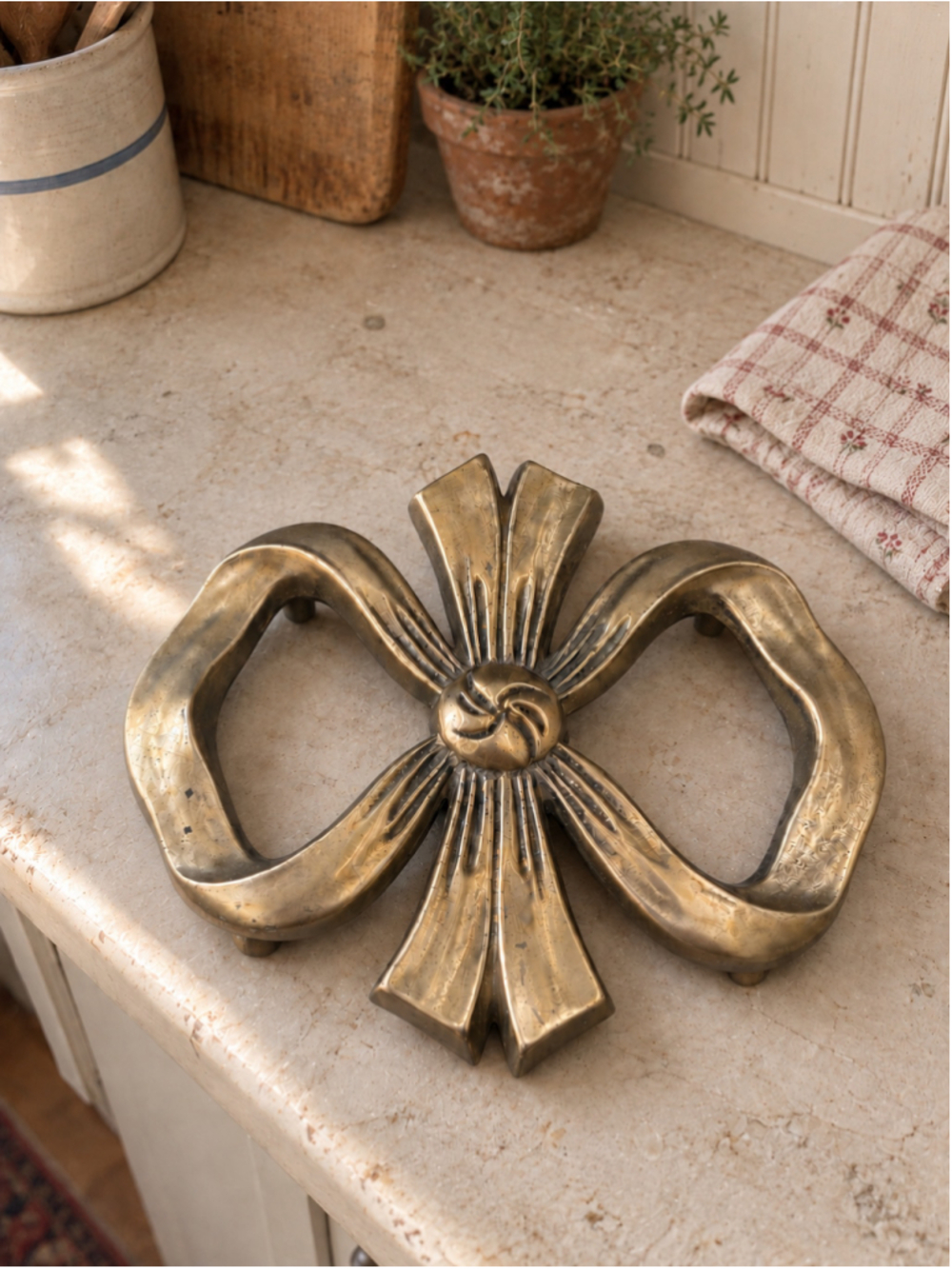 Vintage Brass Bow Trivet Coquette Cottagecore